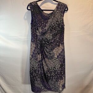 Connected Women's Size 16 Dress Purple Faux Wrap, Paisley Print, Classic Look
